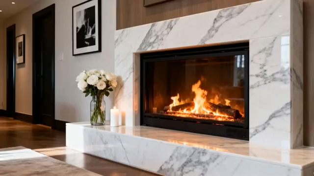  室内大理石壁炉火焰画面2576#横屏 	 -