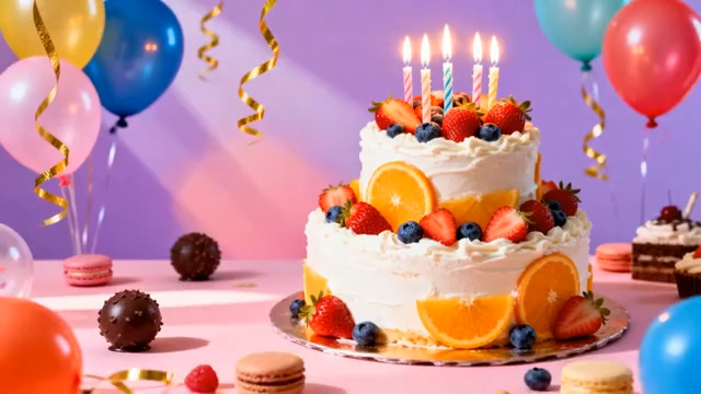  生日蛋糕与气球装饰场景2433#横屏 	 