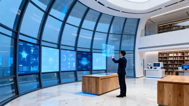  商务人士操作大屏数据展示区640#横屏 	 -