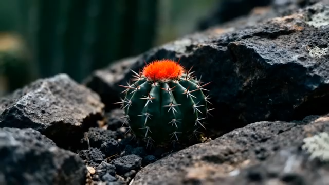 岩石间的红色顶部仙人球2053#横屏 