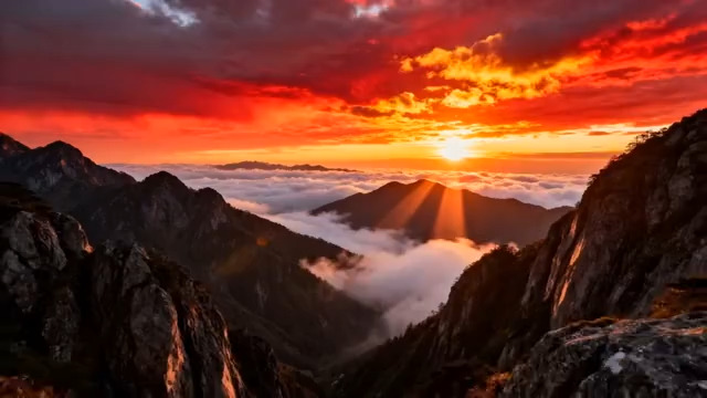  山峦云海日出美景2950#横屏 	 