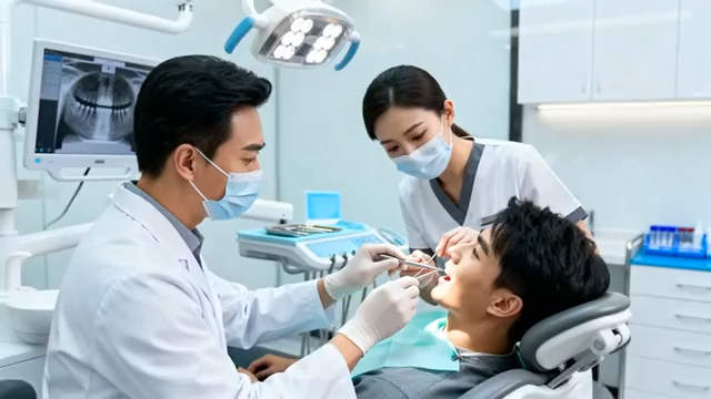 牙医为患者进行口腔检查2072#横屏 