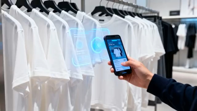  商场内手持手机扫描服装377#横屏 	 