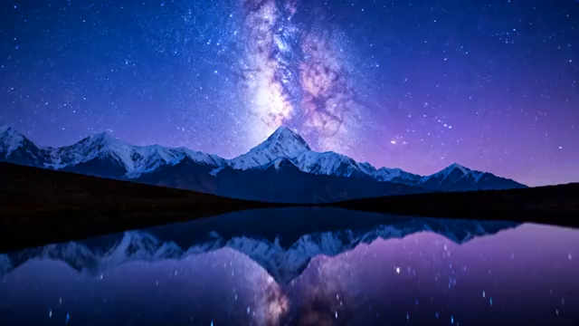 雪山星空湖泊夜景2740#横屏 