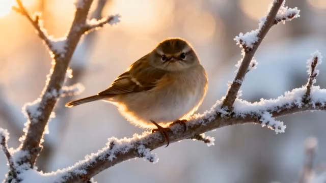 雪枝上栖息的小鸟3331#横屏 