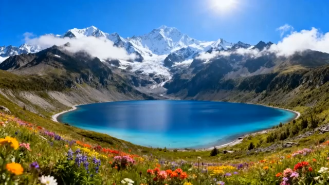 雪山下的蓝色湖泊自然风光5409#横屏 