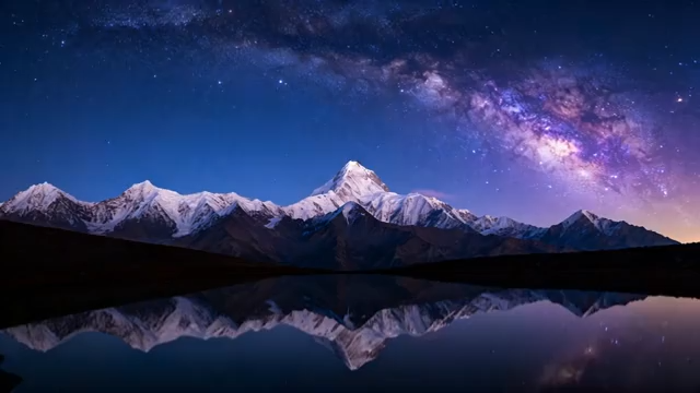 雪山星空倒影自然景观1426#横屏 
