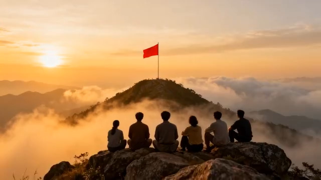  山顶众人赏日出云海景观2106#横屏 	 