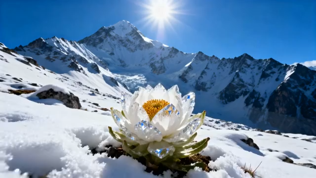 雪山下绽放的白色花朵2641#横屏 