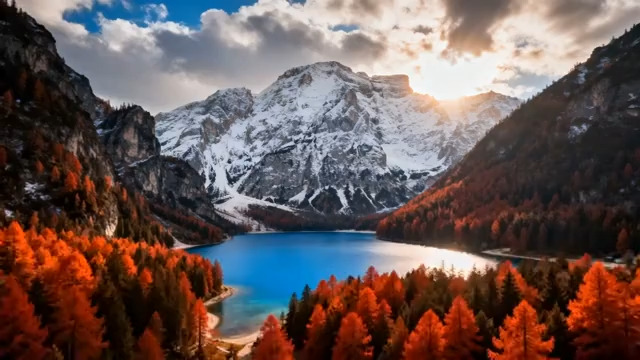  山间湖泊与红叶森林风景2170#横屏 	 -