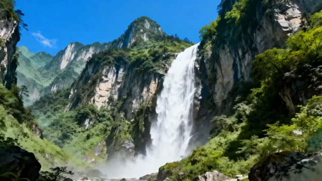  山间瀑布自然风光2853#横屏 	 