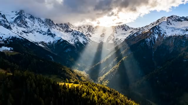 雪山森林阳光照射全景516#横屏 