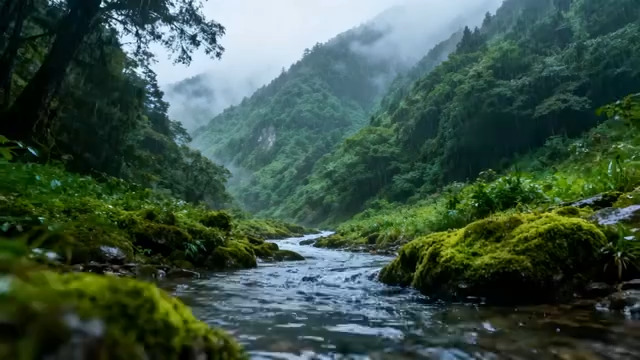  山间溪流森林自然风光2617#横屏 	 - 