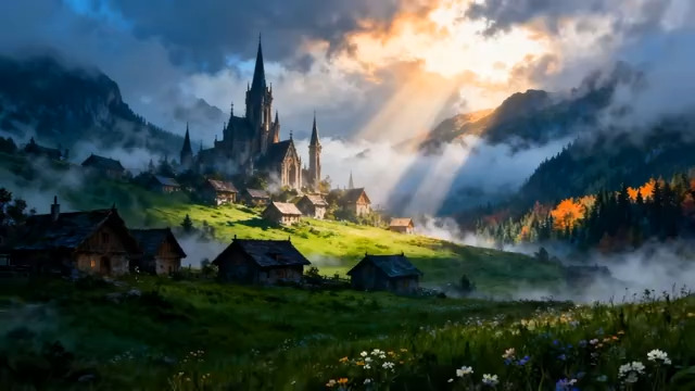  山间城堡自然风光1715#横屏 	 