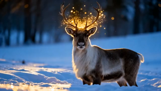 雪地中站立的驯鹿4567#横屏 