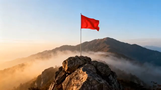  山顶飘扬的红旗与自然风光2440#横屏 	 -