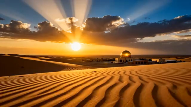  沙漠日落景色2437#横屏 	 