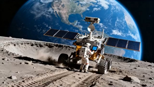  月球表面宇航员与探测车255#横屏 	 