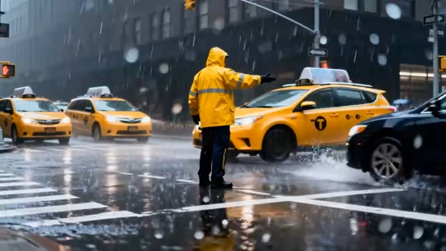  雨天交警指挥交通画面2564#横屏 	 