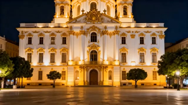  夜晚欧式建筑全景2946#横屏 	 