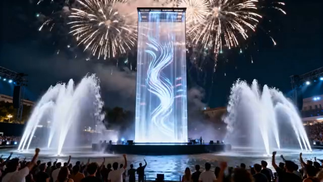  夜景喷泉及烟花表演现场1216#横屏 	 - 
