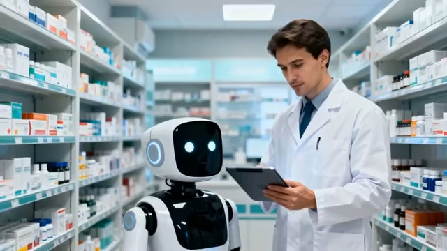  药剂师与机器人在药房工作38#横屏 	 -