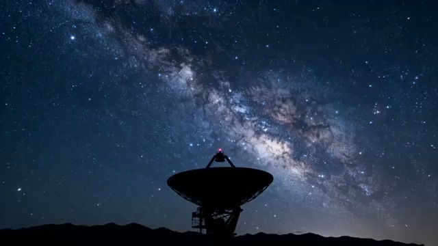  夜空下天文台射电望远镜景象1888#横屏 	 