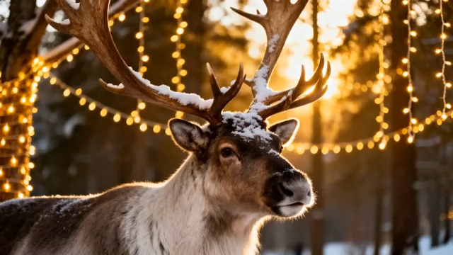 雪地森林中的驯鹿特写4346#横屏 