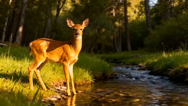  森林中溪边的小鹿1813#横屏 	 