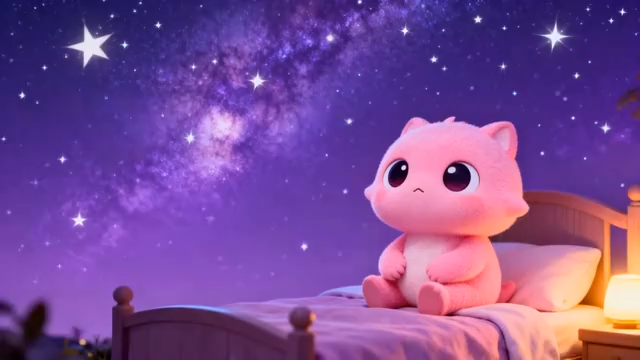 星空背景下的粉色玩偶猫5164#横屏 