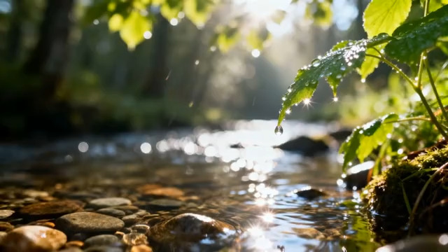  森林中溪流与植物特写517#横屏 	 