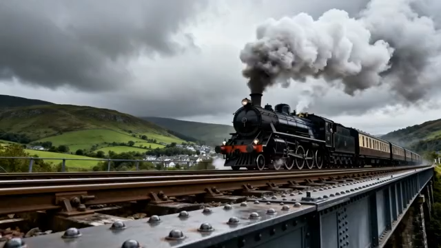 行驶在桥上的蒸汽火车4995#横屏 