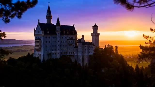  日落时分的新天鹅堡全景746#横屏 	 - 