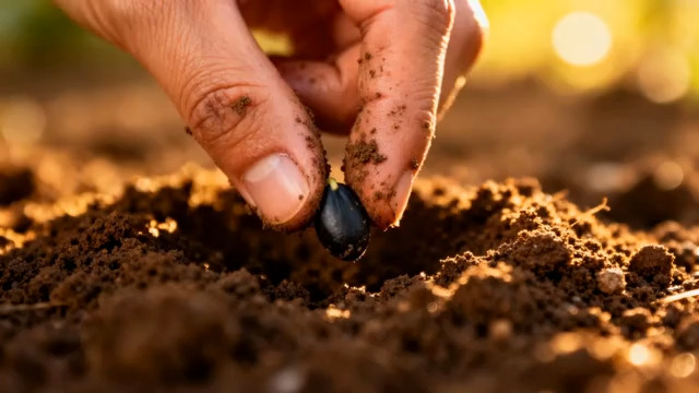  人手播种种子于土壤867#横屏 	 -