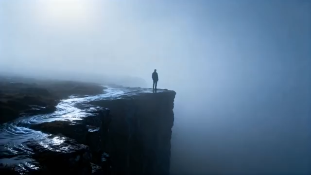 崖边人物远景自然风光2943#横屏 