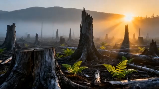  日出时的枯木森林景象1118#横屏 	 