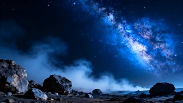 星空下的岩石与云雾景观5245#横屏 