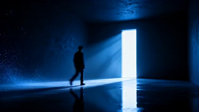  人物于暗室朝光亮处站立1958#横屏 	 