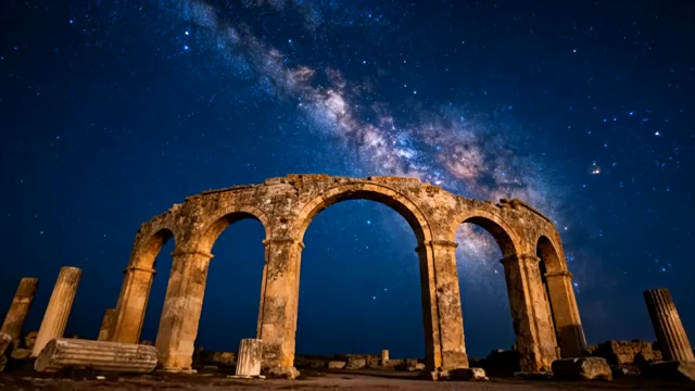 星空下的古迹建筑全景1344#横屏 