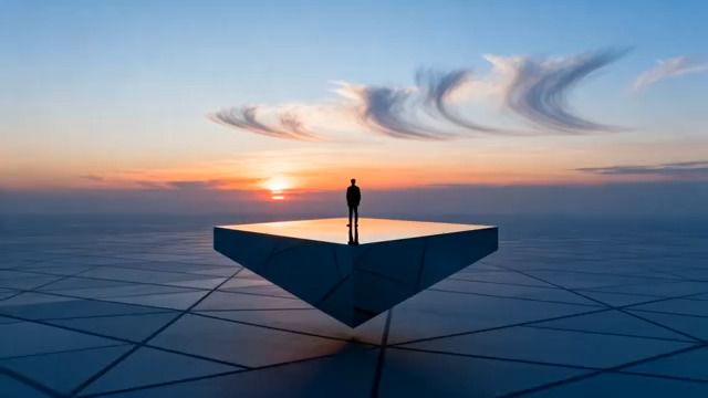  人物立于悬浮平台上的科幻场景2603#横屏 	 - 