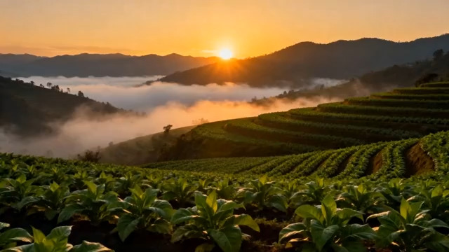  日出时茶山云海自然风光1082#横屏 	 -