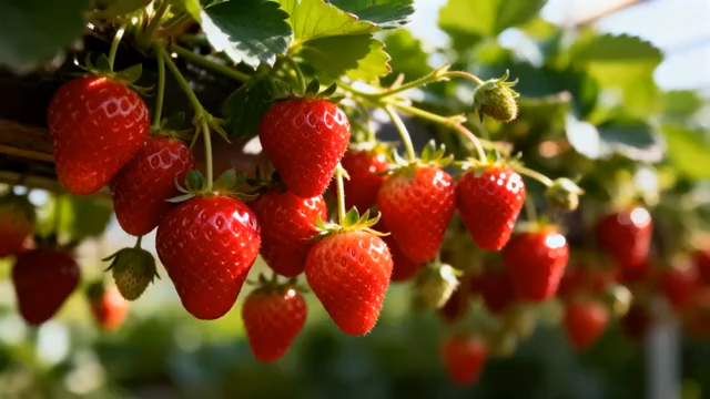 悬挂生长的新鲜草莓829#横屏 