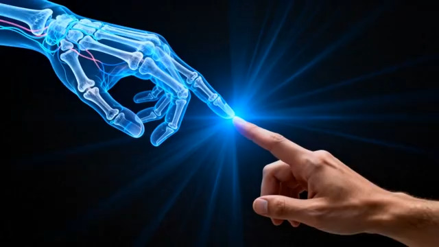  人手与虚拟骨骼手交互画面2184#横屏 	 