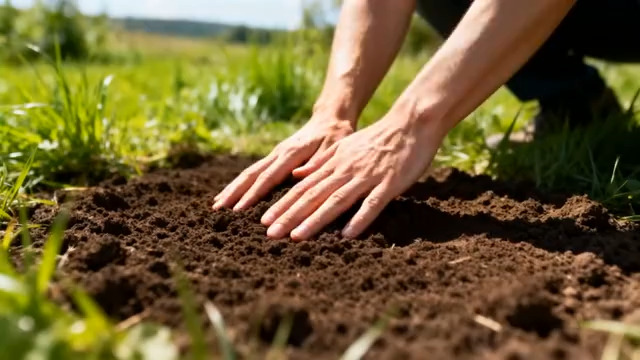  人手在田地触摸土壤画面2726#横屏 	 