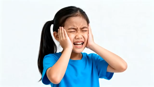 小女孩双手捂耳表情烦躁710#横屏 