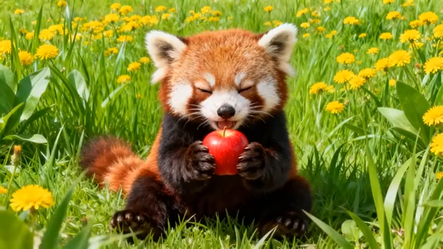 熊猫草地中捧苹果画面3417#横屏 