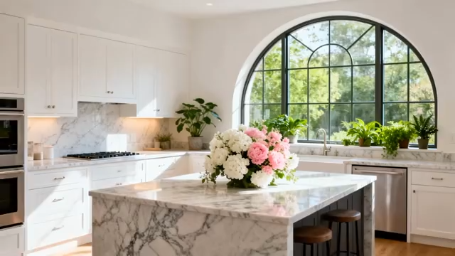 现代风格厨房大理石岛台花卉1844#横屏 