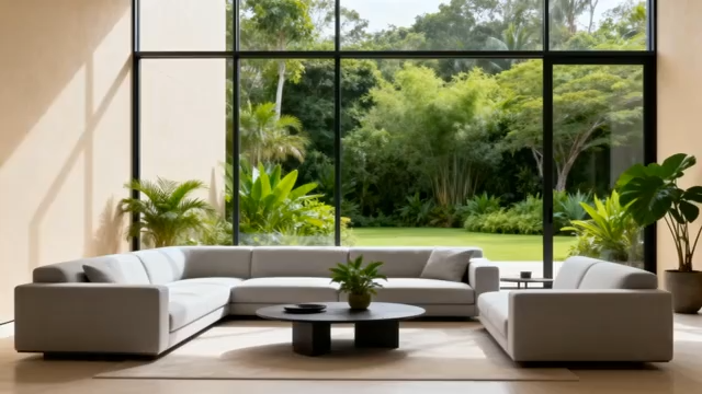 现代室内带绿植沙发与大窗景观4119#横屏 