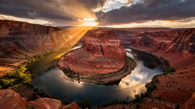 峡谷河流日落自然风光5098#横屏 