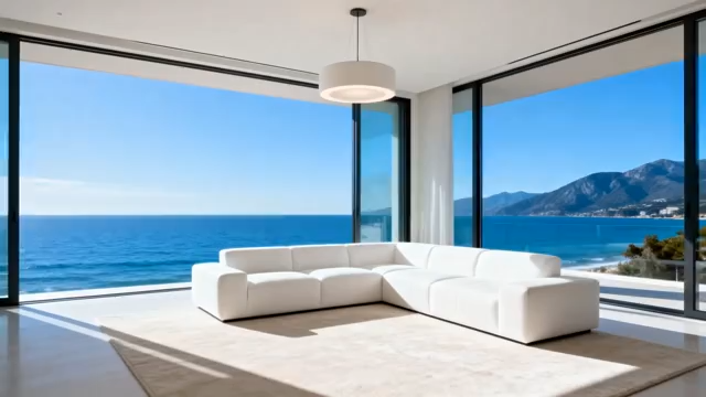 现代别墅客厅海景视野画面5053#横屏 